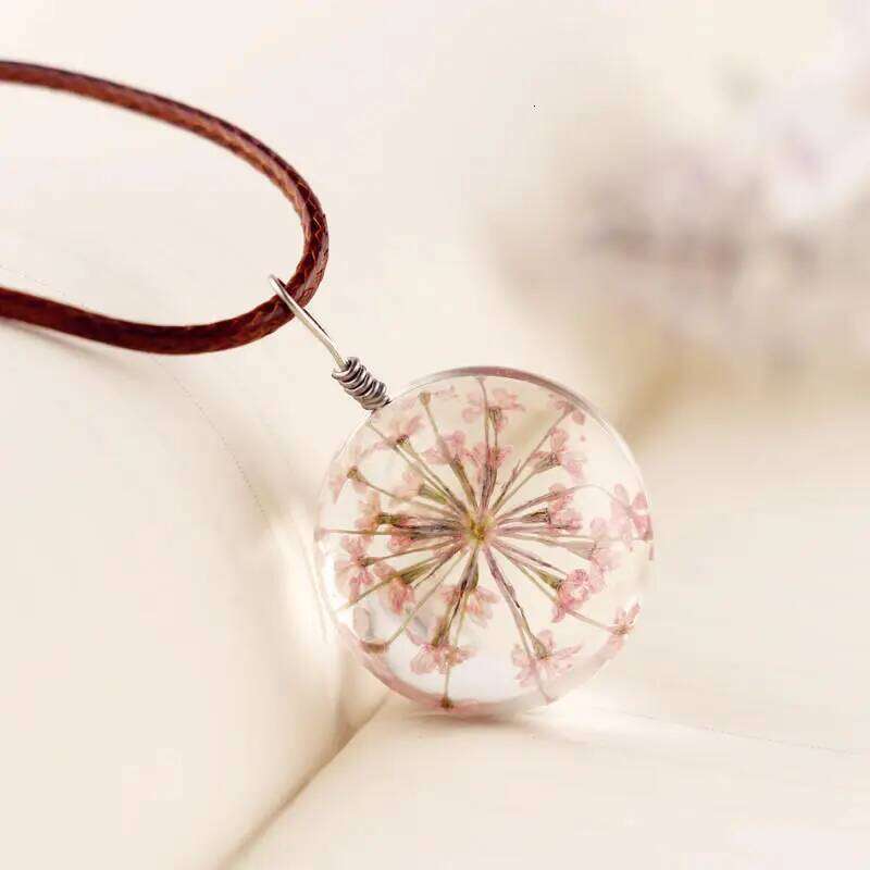 Explosive Fashion Handmade Dandelion Dried Flower Plant Specimen Glass Ball Necklace Pendant Jewelry Wholesale H260312