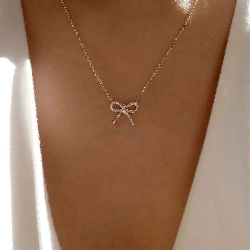 Fashion Rhinestone Bow Pendant Necklace For Women Exquisite Zircon Bowknot Choker Necklaces Office Party Jewelry Lady Gifts H260312