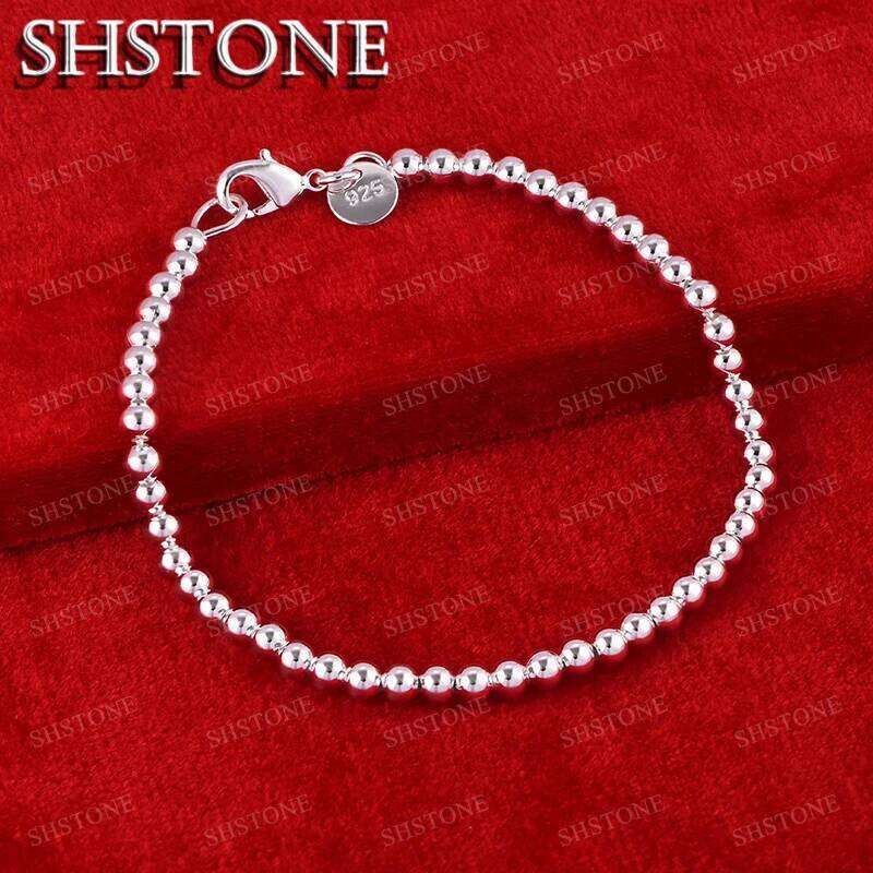 SHSTONE 18K Gold 4mm Beads Chain Bracelets For Woman Fashion Classics Jewelry Lady Party Engagement Wedding Birthday Fine Gifts Z260313
