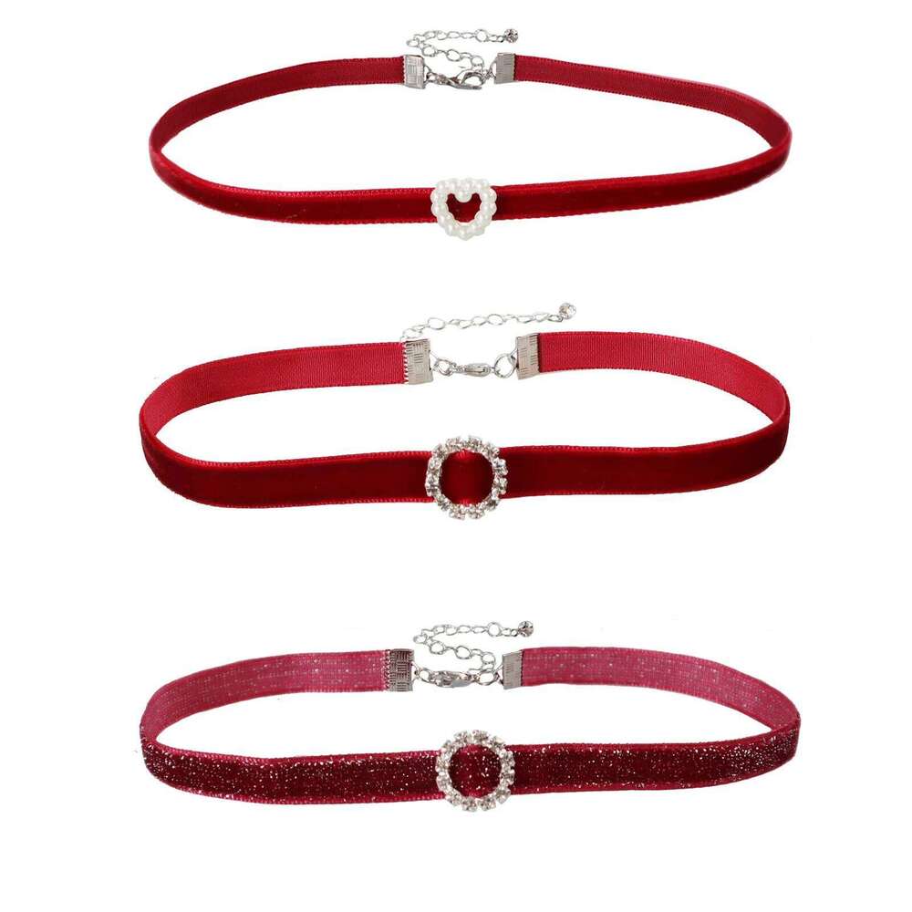 Red Sexy Velvet Heart & Round Choker for Womoen Neck Clavicle Necklace Lady Jewelry Accessories Girl Gift Lace Gothic H260312