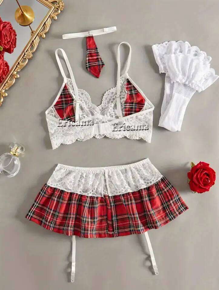 Hot Cosplay Uniform Open Fantasy Miniskirt Nightwear Garter Bra Sets Sexy Costumes Clothes Women's Outfit Lingrie Set