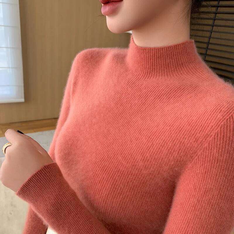 Women Pullovers 100% Cashmere Pullover Winter Half High Neck Elasticity Sweater Female Warm Basic Knit Jumper Solid Slim Femme Z260314