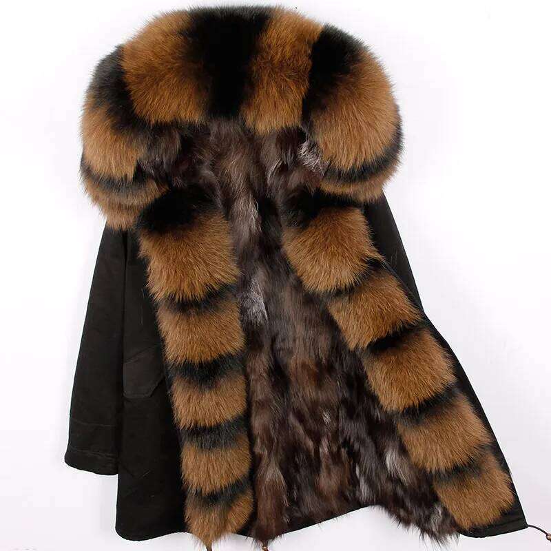 2024 MAOMAOKONG Natural Liner Long Outerwear Winter Jacket Raccoon Lining Big Real Fox Fur Collar Coat Parkas Z260313