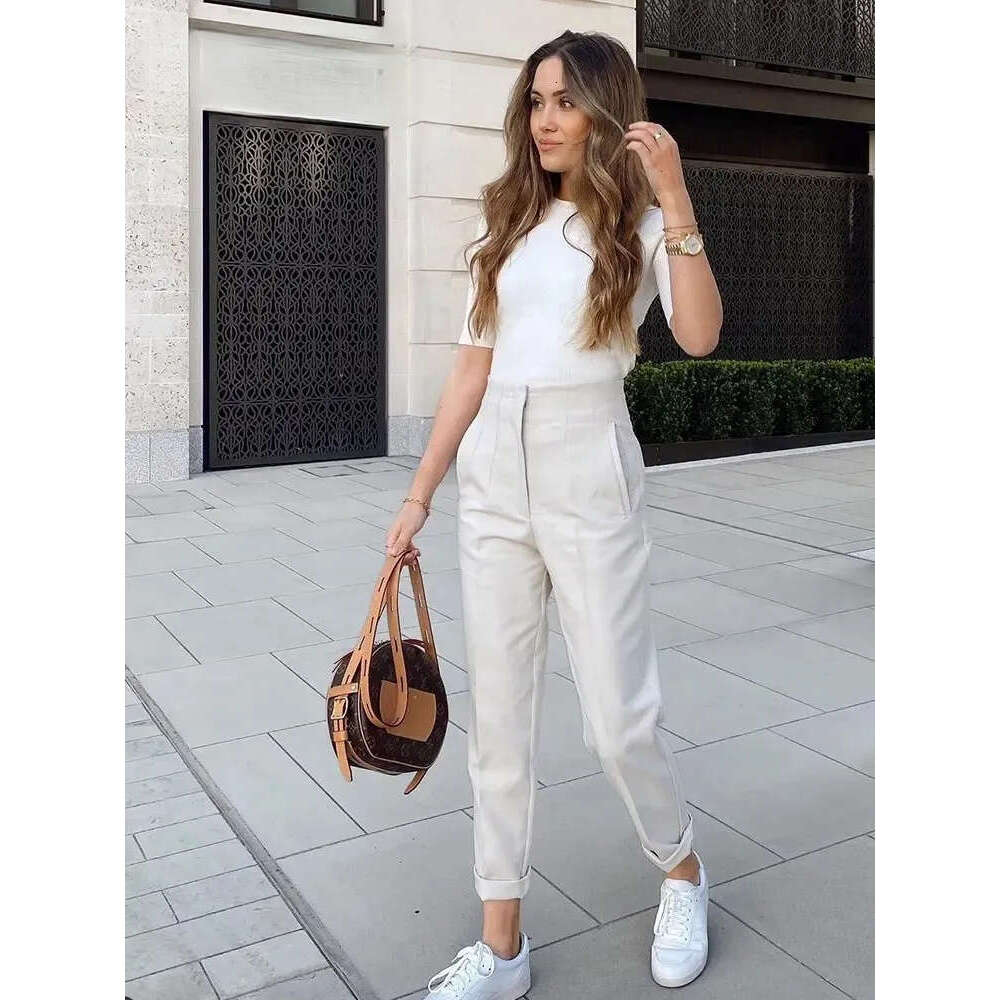 TRAFZA Elegant Solid Pencil High Waist For Women Casual Streetwear Woman Trousers Office Wear Chic Pants Z260314