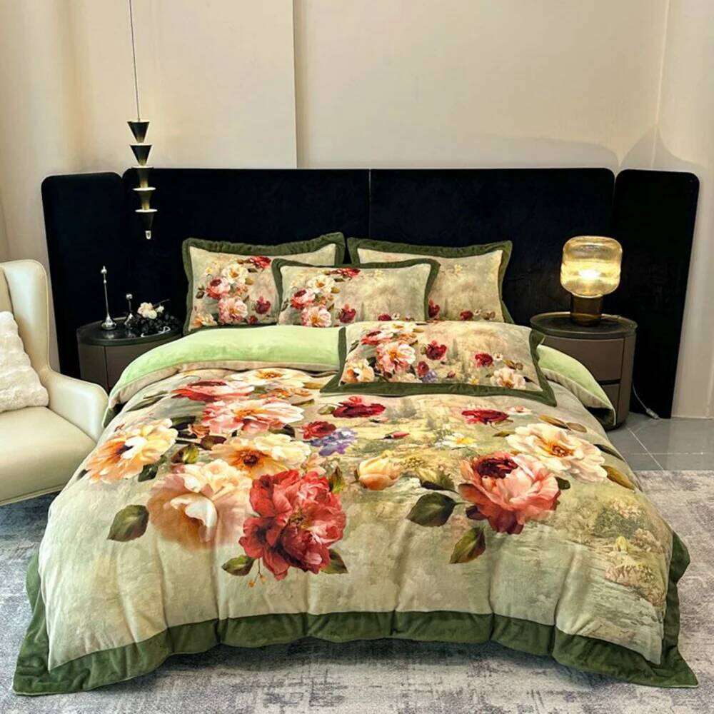 Digital Printed Thicken Milk Velvet Four-Piece Winter Warm Soft Duvet Quilt Cover Bed Sheet Pillowcase Bedding Set H260312 - view 4