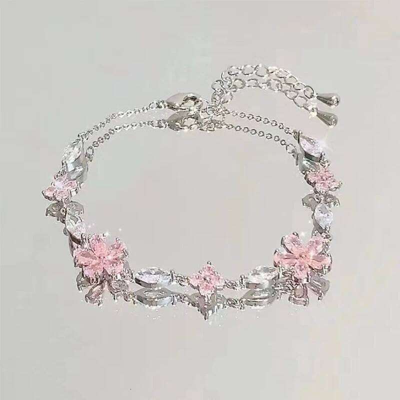 Steel Fun New Women Bracelet Shiny Pink Zircon Butterfly Cherry Blossom Hand Chain for Girls Friendship Gift Y2k Accessories Z260313