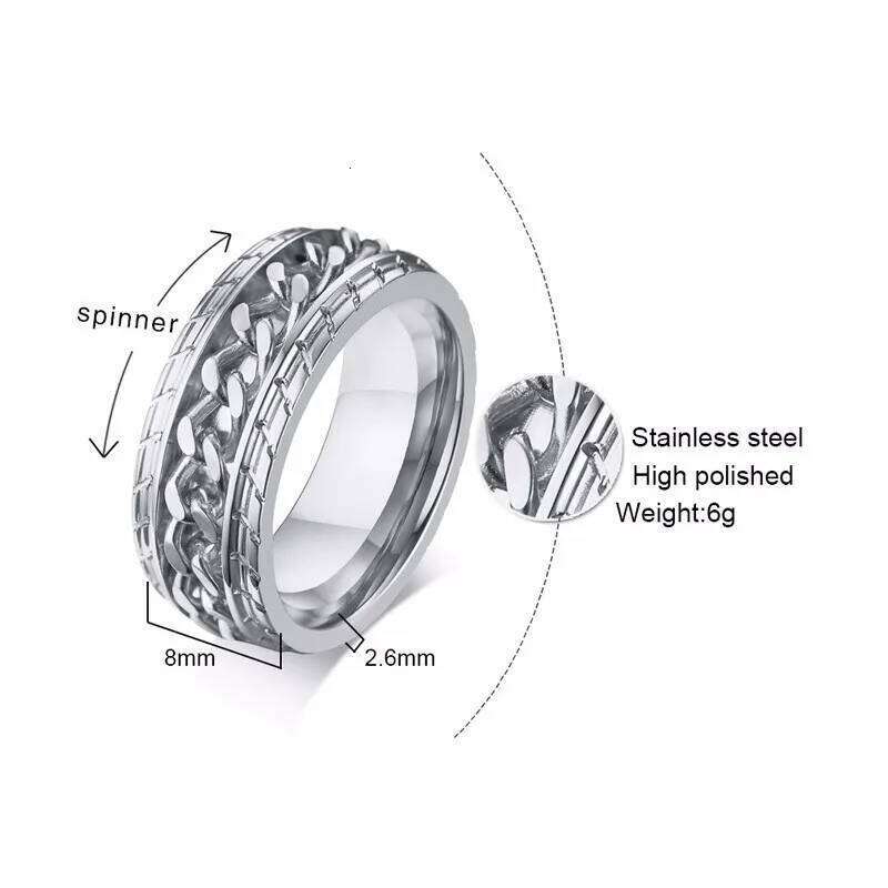 Meditation Men Spinner Spinning Ring in Stainless Steel Curb Chain Worry Anxiety Rings H260312