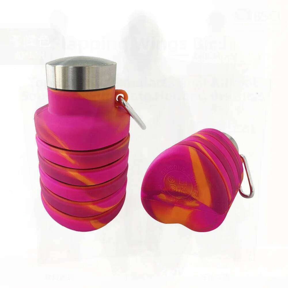 Portable Silicone Folding Bottle 500ml Sports Fitness Travel Kettle Stretch Water Cup Outdoor Creative Rainbow & Tie-Dye Z260314