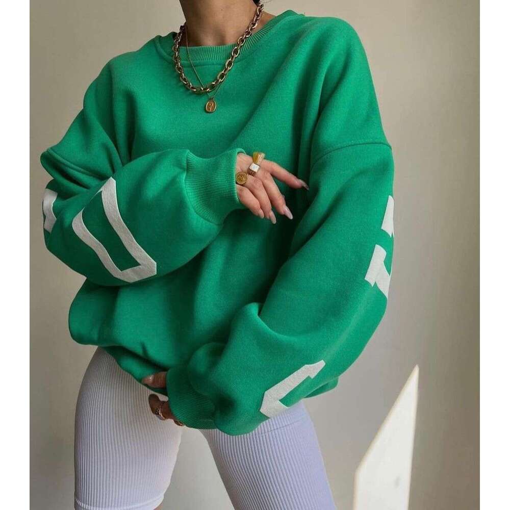 2026 Cross-border European and American women's casual fashion printed thick versatile long-sleeve sweatshirt