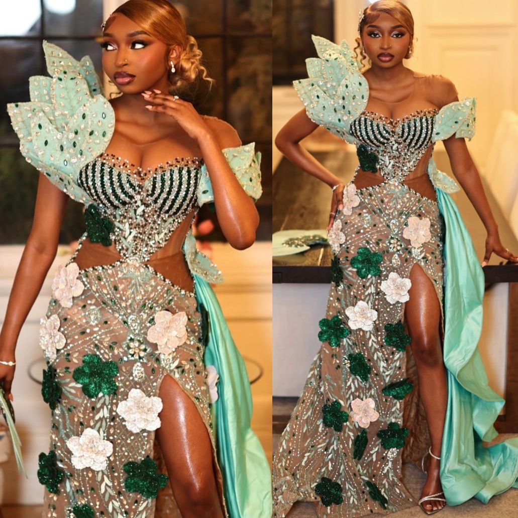 2K26 Mint Prom Dress 2026 Mermaid Prom Dress Illusion Flowers Crystals Sheer Neck Evening Dresses Birthday Party Formal Receiption Gowns Dresses ZJ085