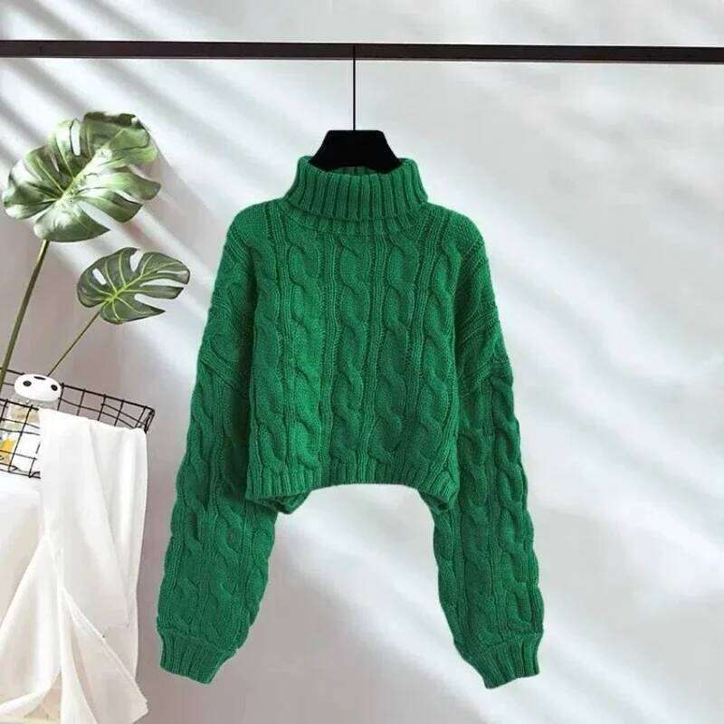 High-neck Pullover Short Twist Sweater for Women in Autumn and Winter New Lazy Style Loose Thickened Knitted Outside Wear Z260314