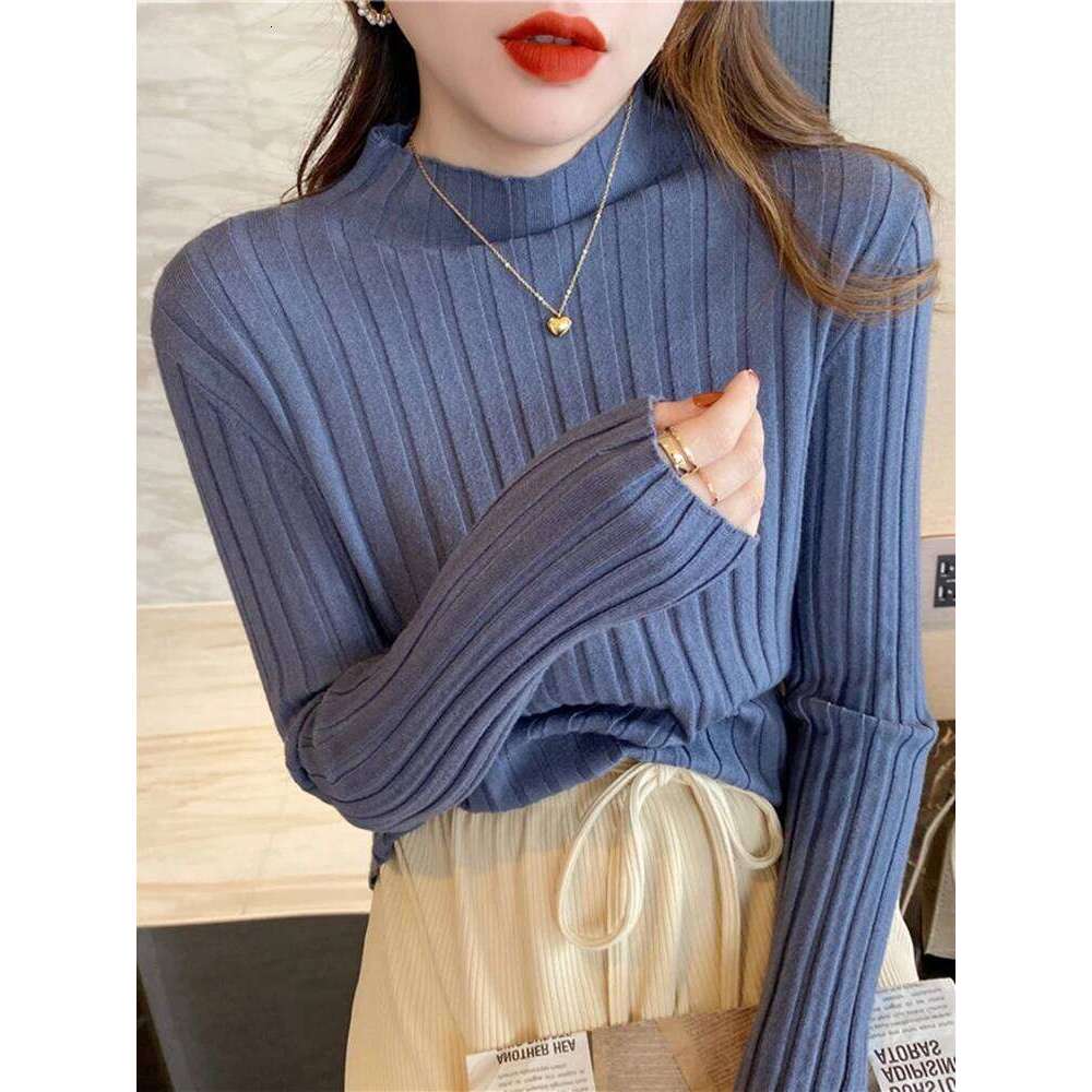 Autumn Winter Knitted Ribbed Mock Neck Sweater Women Clothes 2025 Long Sleeve Slim Basic Pullover Woman Sweaters Solid Tops Z260313