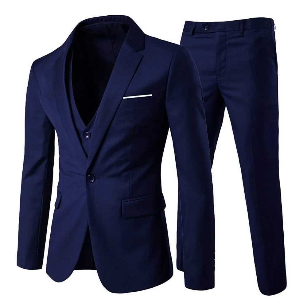 3-Piece Slim Fit Mens Tuxedo Suit Double Breasted Blazer Vest And Pants Set for Wedding Groom Business Party M260313
