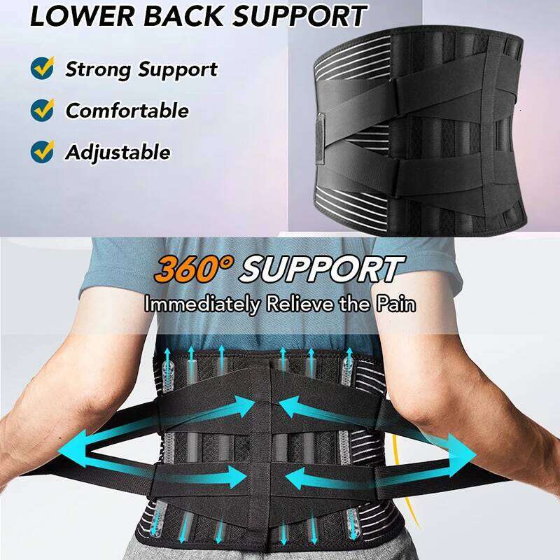 Lumbar Support Belt Men Spine Decompression Waist Adjustable Brace for Lower Back Pain Relief with 6 Stays 26Y0313