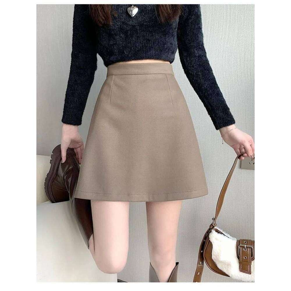 Autumn Winter Womens Woolen Skirt 2025 New Korean High Waist Bodycon Mini Skirts Ladies College Style Zipper A-Line Faldas Z260314