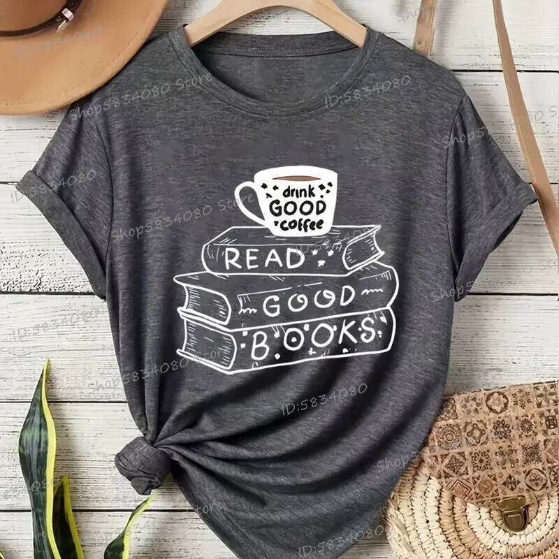 Casual Vintage T Shirt Women Trendy Bookish Short Sleeve T-shirt Book Party Gift Coffee Lover Summer Clothes Z260314