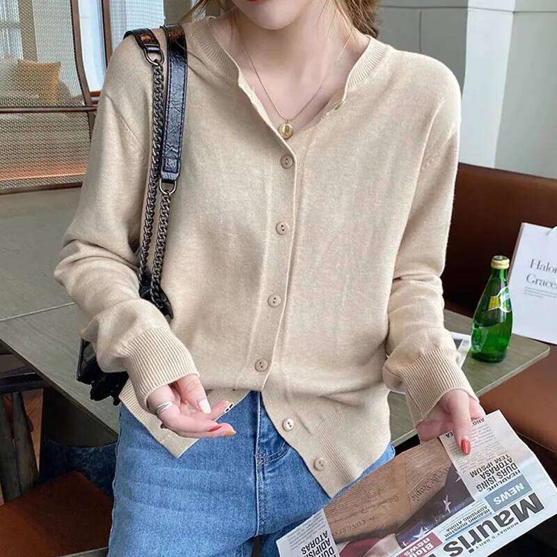 Knitwears White O-Neck Knitted Cardigans New Long Sleeve Knit Sweater Cardigan Women Tops Sueter Feminino Q822 Z260313