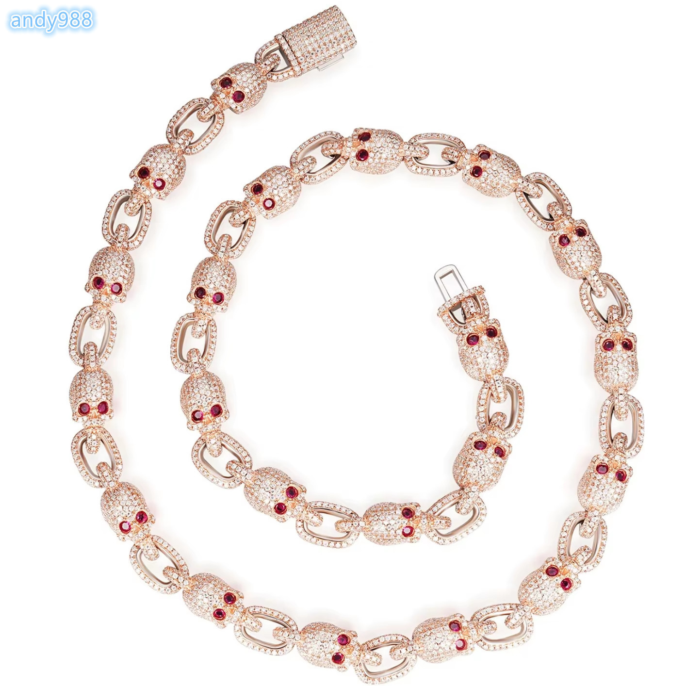 Luxury Fully Iced Out Moissanite Ruby Skulls Power Chain 925 Silver Rhodium Plated Luxury HipHop for Gift or Party