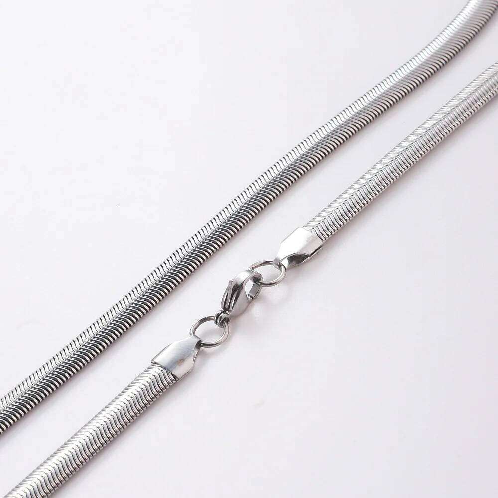 5MM Silver Plated Herringbone Flat Snake Necklace for Women Hip Hop Gold Stainless Steel Long Neck Chain Jewelry H260312