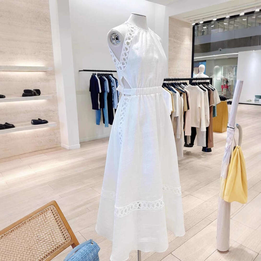 Designer French vacation style white linen hollow lace crochet sleeveless off shoulder off shoulder summer outfit