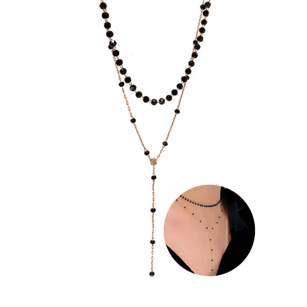 Double Layer Black Crystal Design Necklace Clavicle Chain for Women Lady Banquet Wedding Dresses Skirts H260312