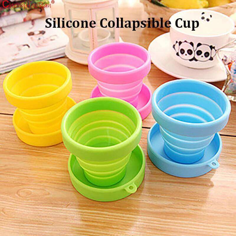 4PCS/LOT Silicone Folding Food grade High Temperature Resistant Candy Color Outdoor Sports Stretch Rinsing Cup with Lid Z260313