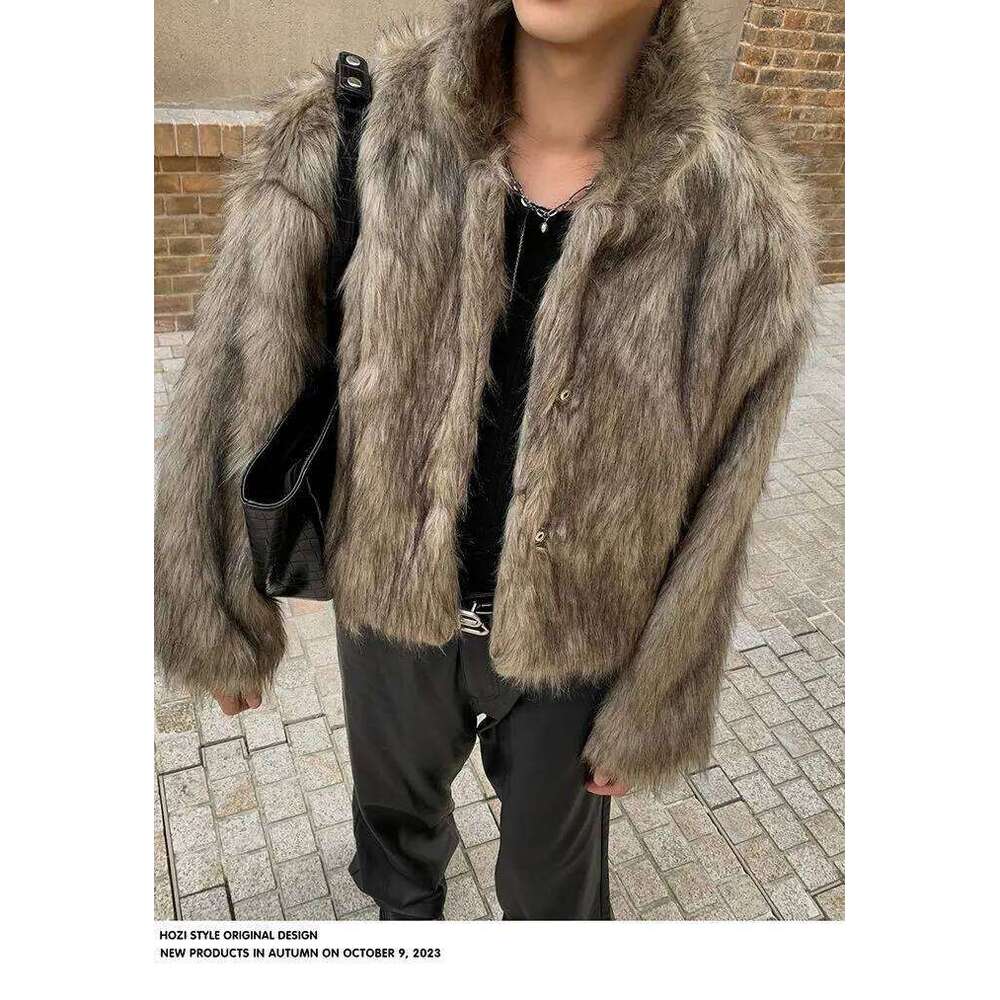 Winter New Fashion American Style Men's Casual Trendy Loose Stand Collar Long Sleeve Thicken Faux Fur Coats Male Clothes Tops Z260313