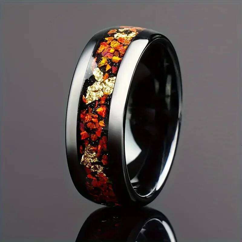 Fashion 8Mm Stainless Steel Inlay Galaxy Style Abalone Shell Rings for Men Wedding Engagement Band Jewelry Gift H260312