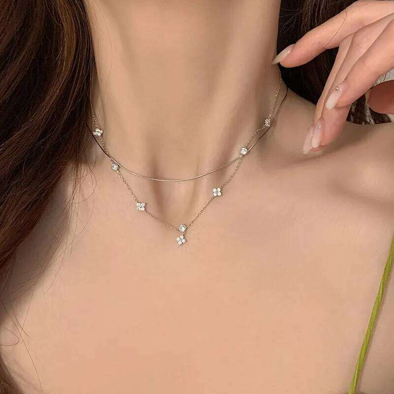 ANENJERY Double Layer Flower Necklace for Women Delicate Design Clavicle Chain Jewelry Wholesale H260312