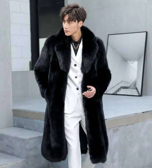 Men Faux Winter Thicken Fluffy Sleeve Warm Outerwear Luxury Fur Jackets Long Windbreaker Coat Z260313