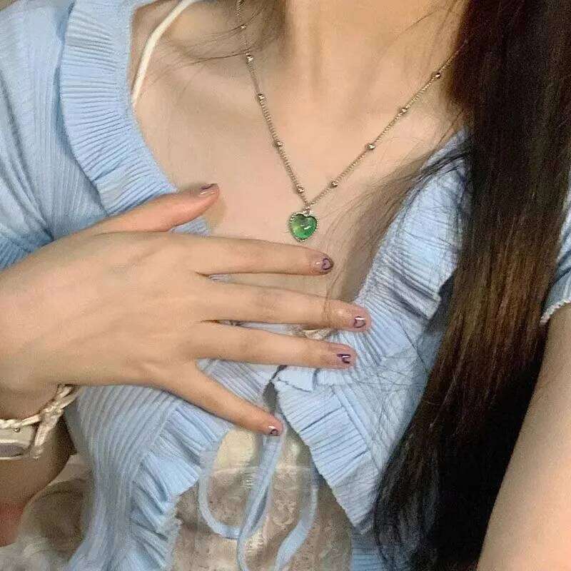 Discoloration Necklace Color Change Heart Pendant Chain for Women Temperature Sensitive Stone Peach Choker Jewelry H260312