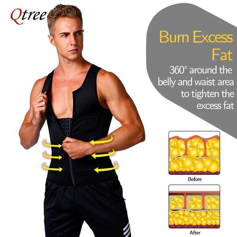 Qtree Men Compression Shirt for Slimming Sauna Sweat Body Shaper Tight Undershirt Tummy Control Girdle Weight Loss Waist 26Y0313