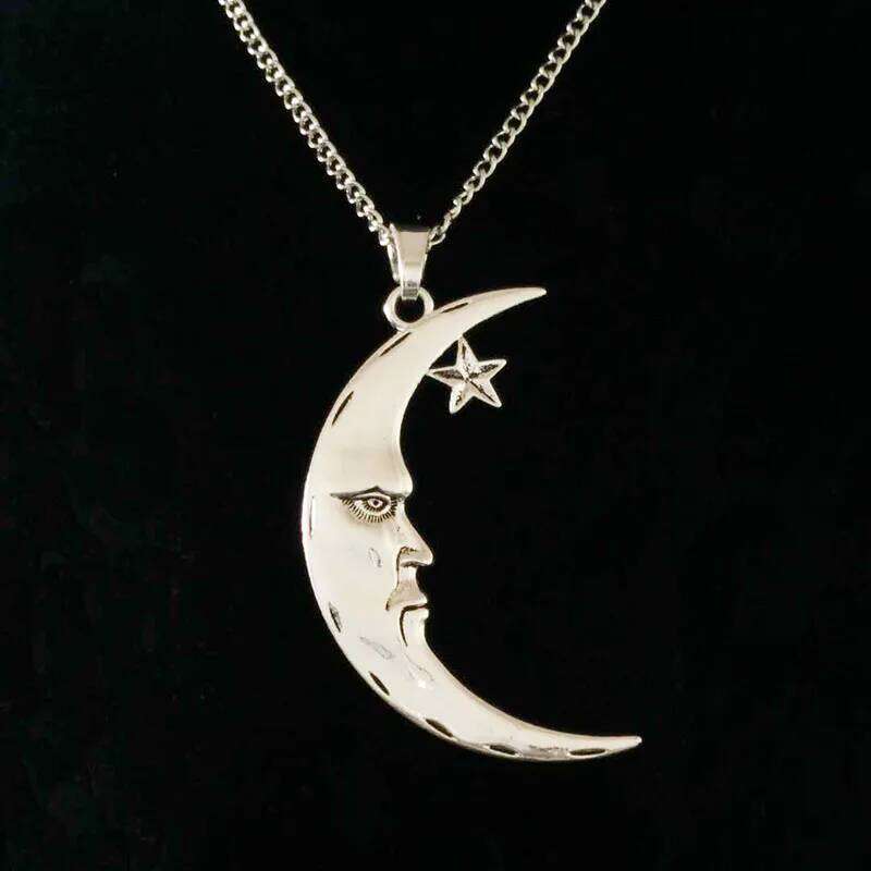 1 x Tibetan Silver Metal Large Statement Abstract Crescent Moon And Star Pendant Necklaces On Long Link Chain Lagenlook 34 H260312
