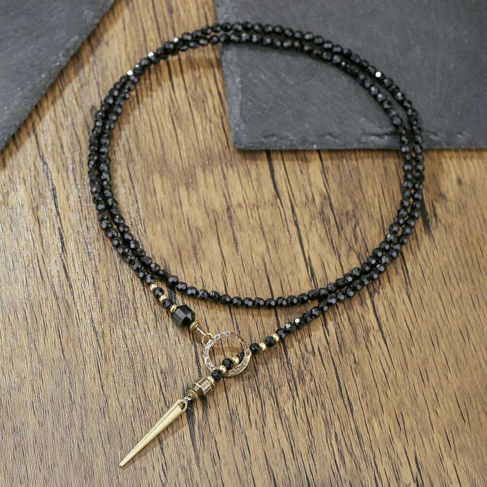 Black Bead Necklace Women'S Bold Long Boho Statement Stacked Layered Chain Choker Gothic Punk Festival Jewelry Gift For Her H260312