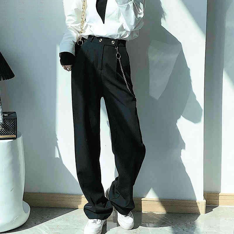 FORYUNSHES Women White Wide Leg Suit Pants Korean High Waist Loose Casual Straight Trousers Chains Aesthetic Office Clothes 210523 Z260314