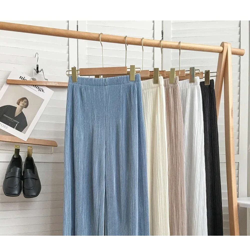 Women's Pants Capris Women Wide Leg High Waist Casual Chiffon Ice Silk Long Female Bohemian pleated Trousers pants 220916 Z260314