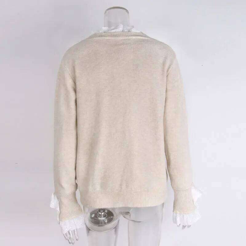 Autumn Winter Women's Knitted 2025 Fashion Lace Round Neck Long Sleeve Pullover Sweater Tops Women Casual Z260313