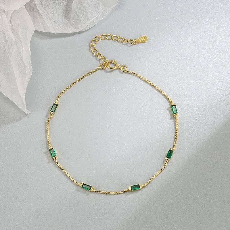 New 925 Sterling Silver Green Zircon Personality Charm Geometric Shape Woman Bracelet Birthday Gift Exquisite Jewelry Z260313