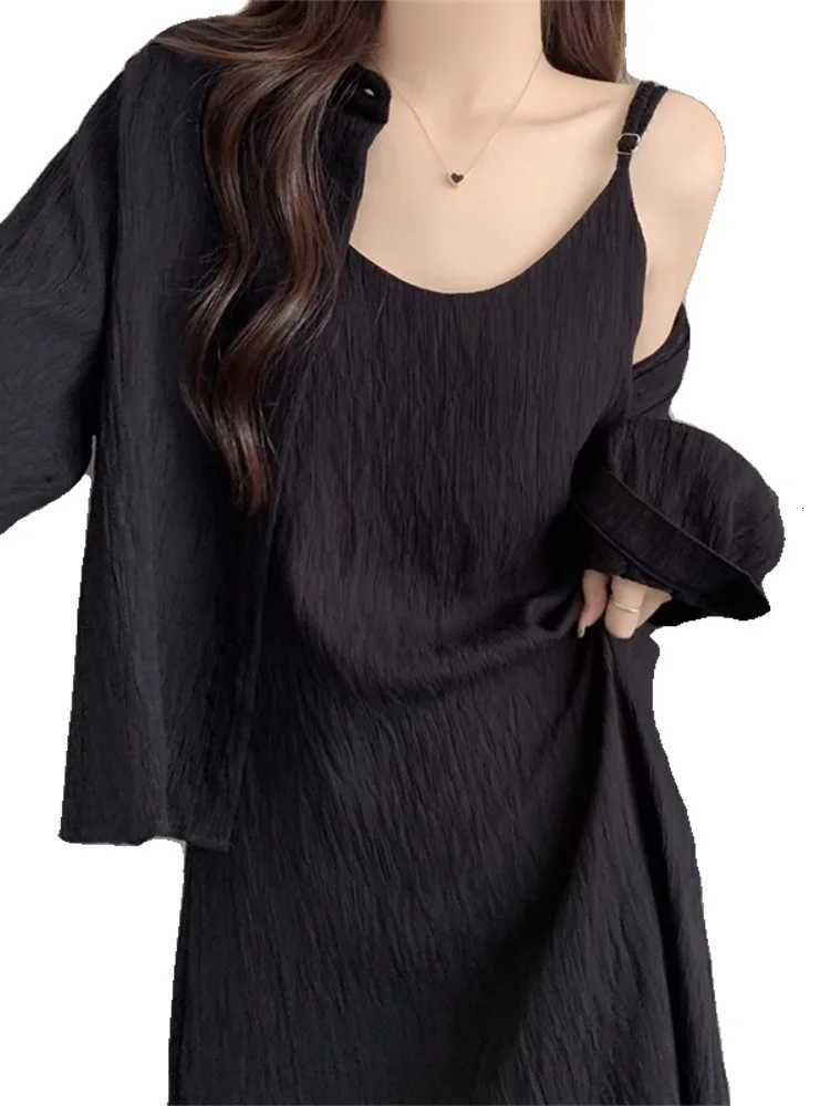 plus Size Summer Long Sve irt Early Spring New Sle Slimming Meat Covering Ele Strap Dr Two Piece Set Womens ClT260314