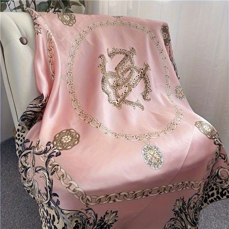 Ultra Long Pink Leopard Print With Golden Chain Embellishment, Elegant Square Shawl Convertible, Unisex High-End Scarf/Shawl- Liuyuemoshang