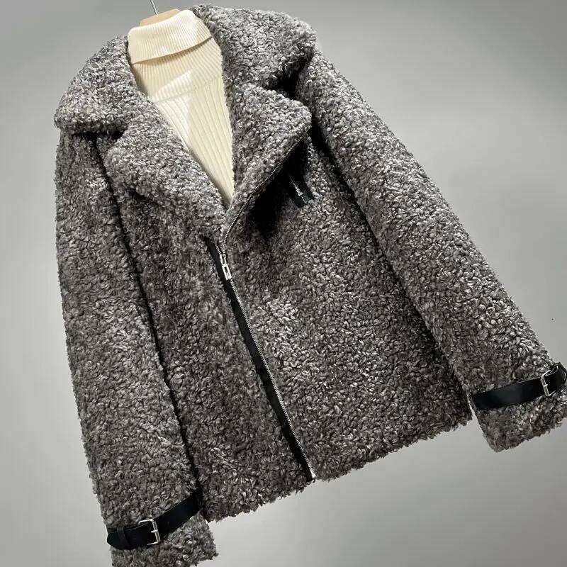 Lambswool Men's Large Lapel Collar Winter Biker Jacket Fur Thick Faux Shearling Coat Loose Vintage Warm JJ1022 Z260313