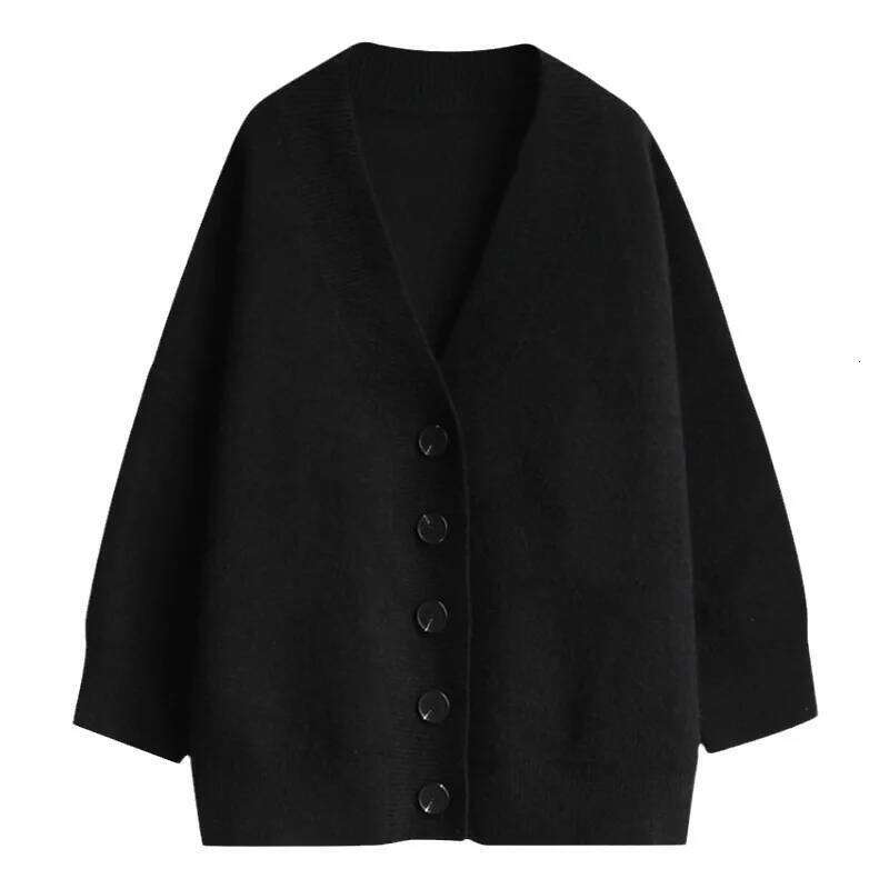 Minimalist Cardigans for Women Loose Black Single Breasted V-neck Knitted Soft Warm Autumn Winter Students Leisure Z260313