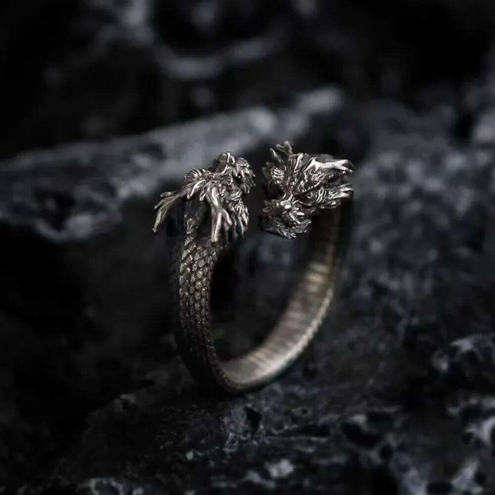 New Personalized Retro Domineering Trend Two-headed Dragon Men Women Punk Adjustable Ring Hip Hop Rock Simple Accessories H260312