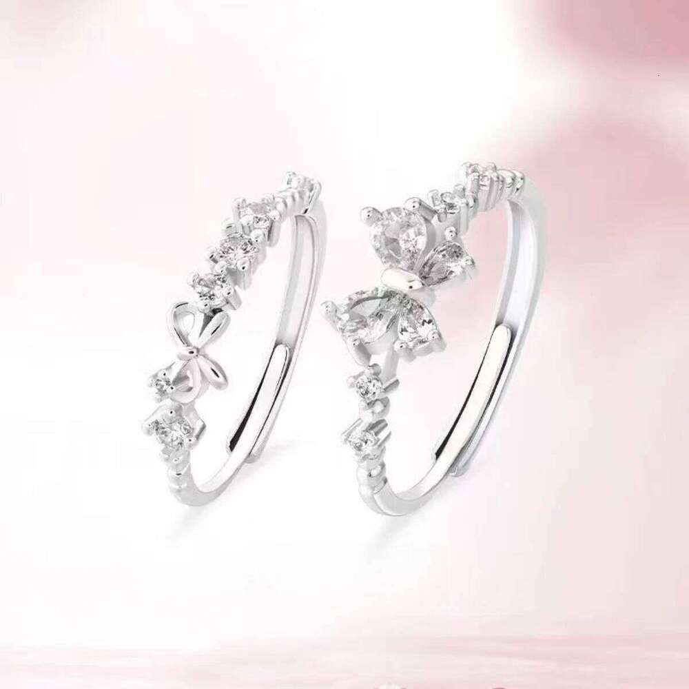 Adjustable Butterfly Zircon Ring, Stainless Steel Cute Jewelry for Women, Comfort Fit Daily Wear Best Friend Gift Idea H260312