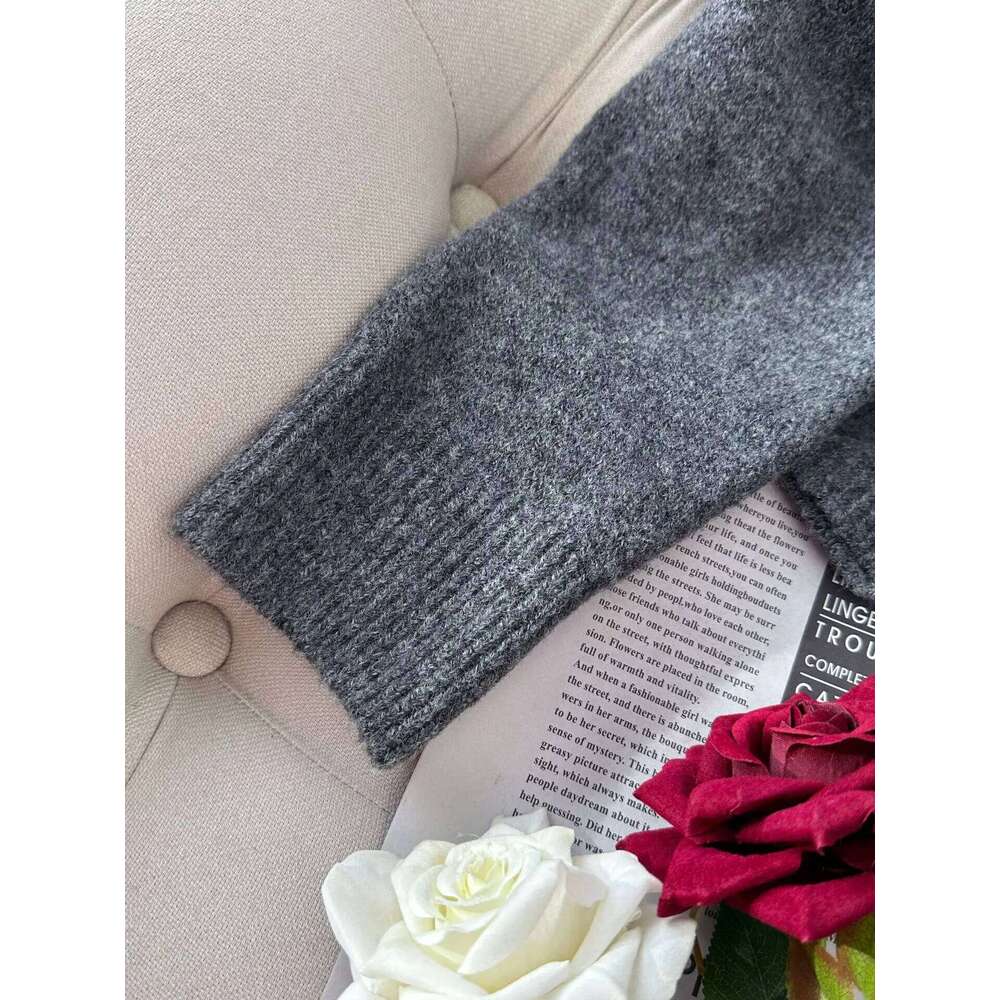 Simple Dark Gray Knitted Cardigan Autumn Round Neck Women's Sweater Jacket Korean Casual Fashion Female Knitting Coat Z260313