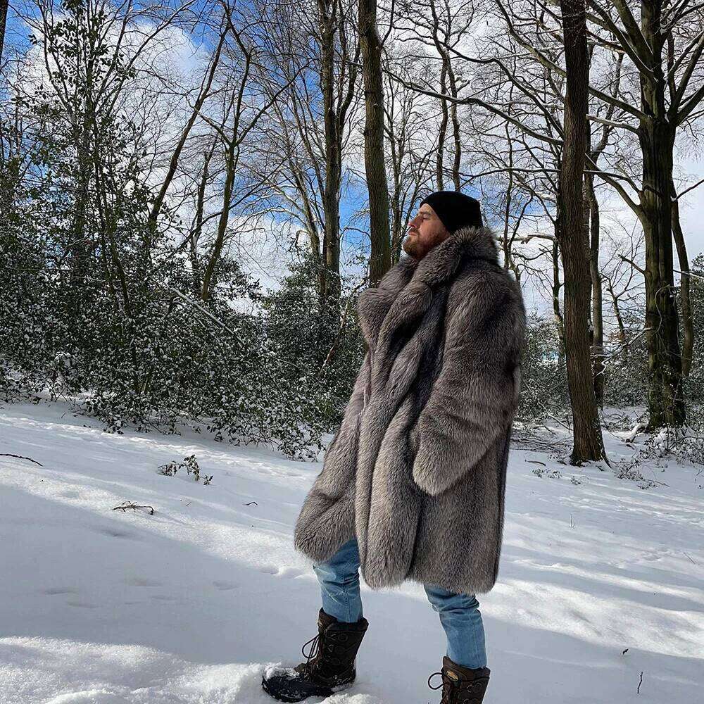 Men's fox fur long winter thickened warm trench coat Fashion High Quality Faux Fur Jacket Warm Autumn New Z260313