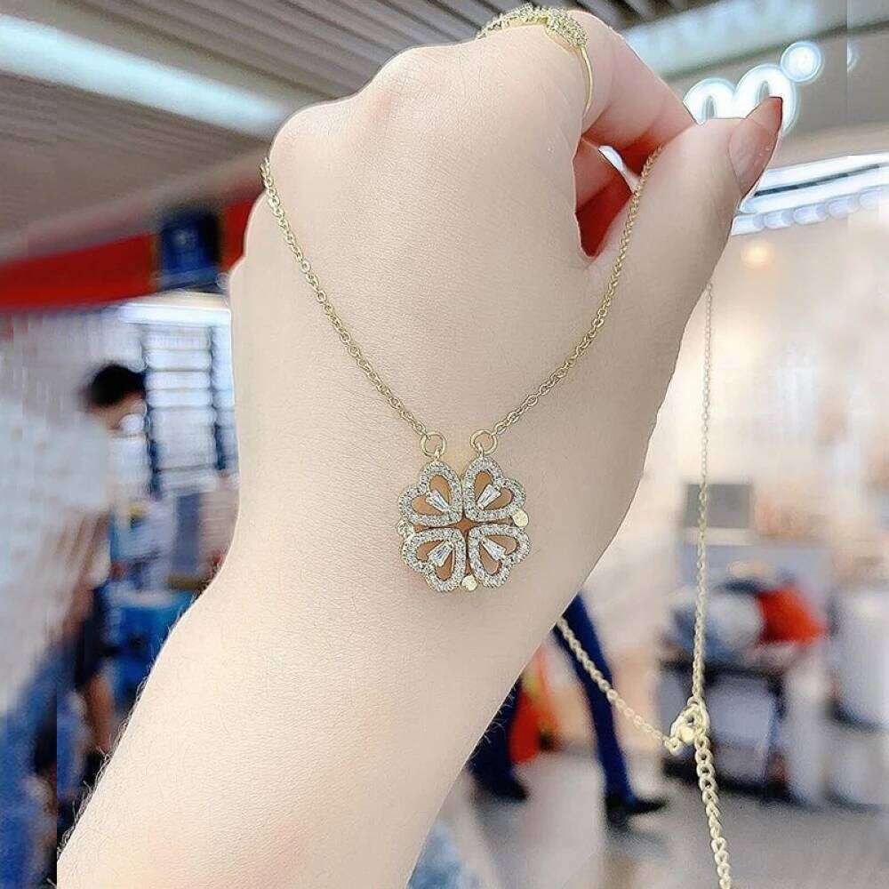 Women Titanium Steel Deformable Heart Pendant Necklace -Shape Grass Neck Jewelry Chain Drop Shipping H260312