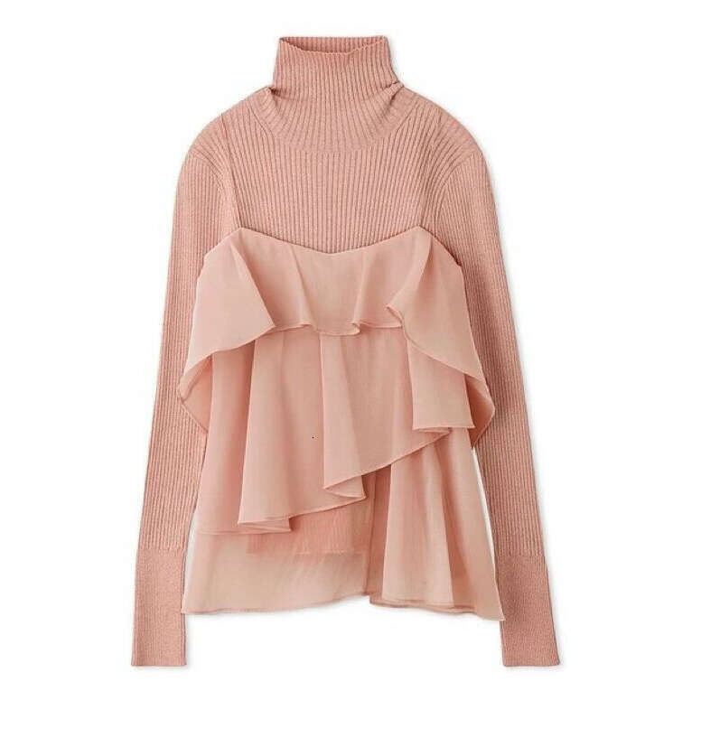 2026 Spring/Summer Designer Women's Sweet Ruffle Tank Top and High Neck Knitted Shirt Two Piece Set