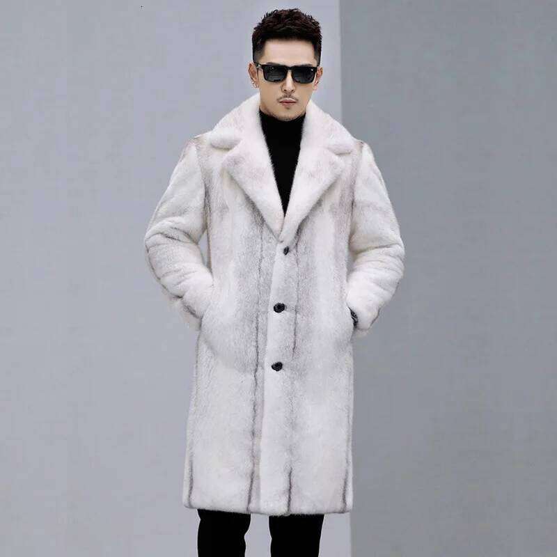 Men Faux Outerwear Winter Mink Fur Coat Thick Jacket Autumn Windbreaker Single Breasted Turn Down Collar High Street Z260313