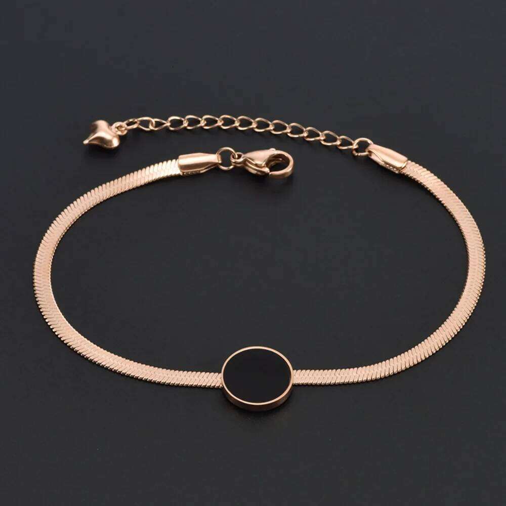 Stainless Steel Simple Black Round Flat Snake Chain Bracelet Gold Plated Geometric Women's Jewelry 99 Cents for 3 Items B18003 Z260313